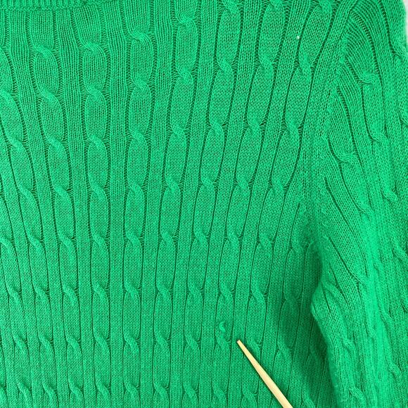 TALBOTS Sweater M Lambswool Blend Cable Ribbed Jumper Button Shoulder Green - Picture 10 of 11